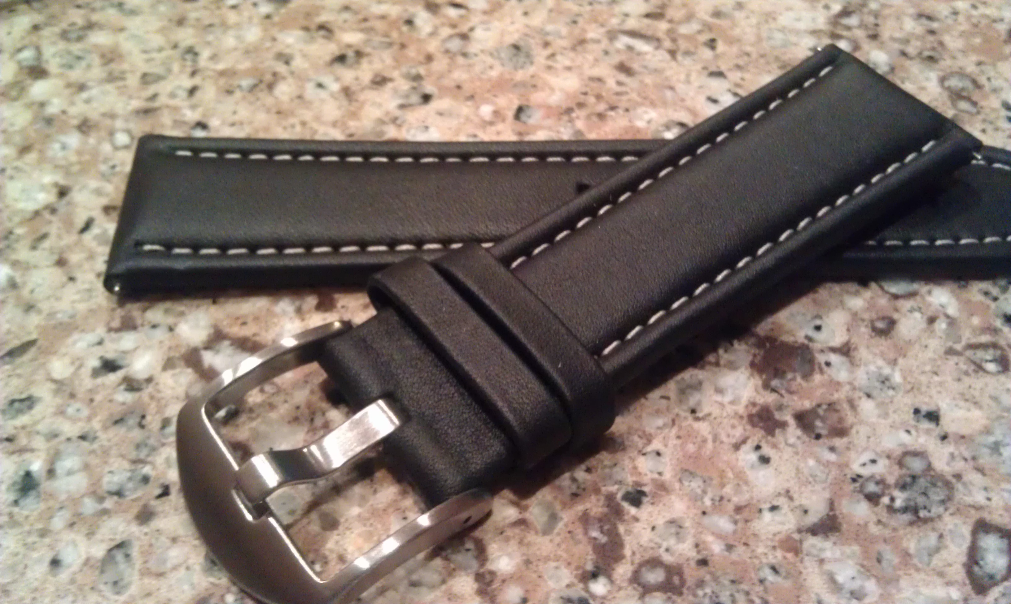 Black Water Proof Leather Strap with White Stitching