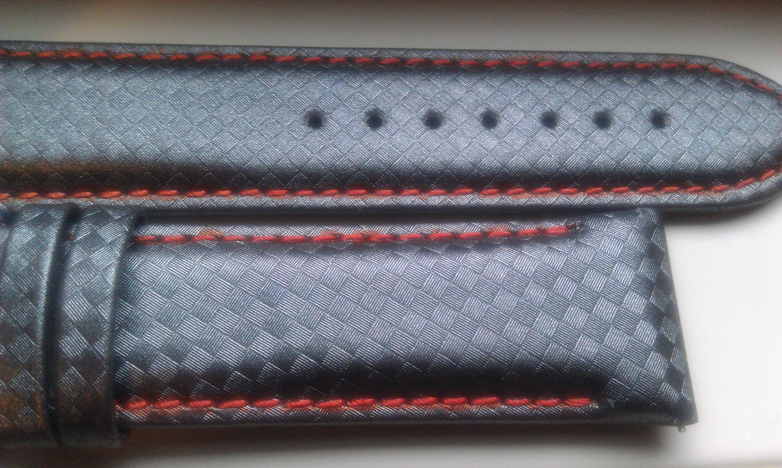 Black Carbon Fiber Strap with Red Stitching