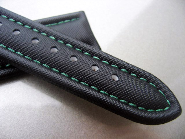 Black Sailcloth Strap with Green Stitching