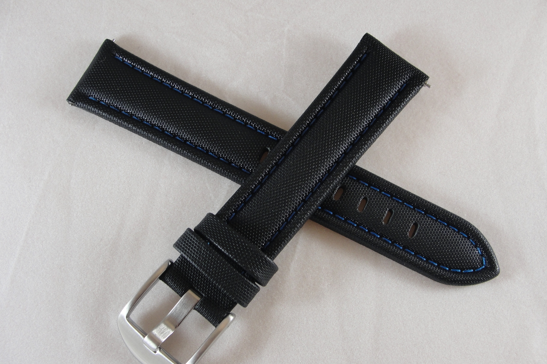 Black Sailcloth Strap with Blue Stitching