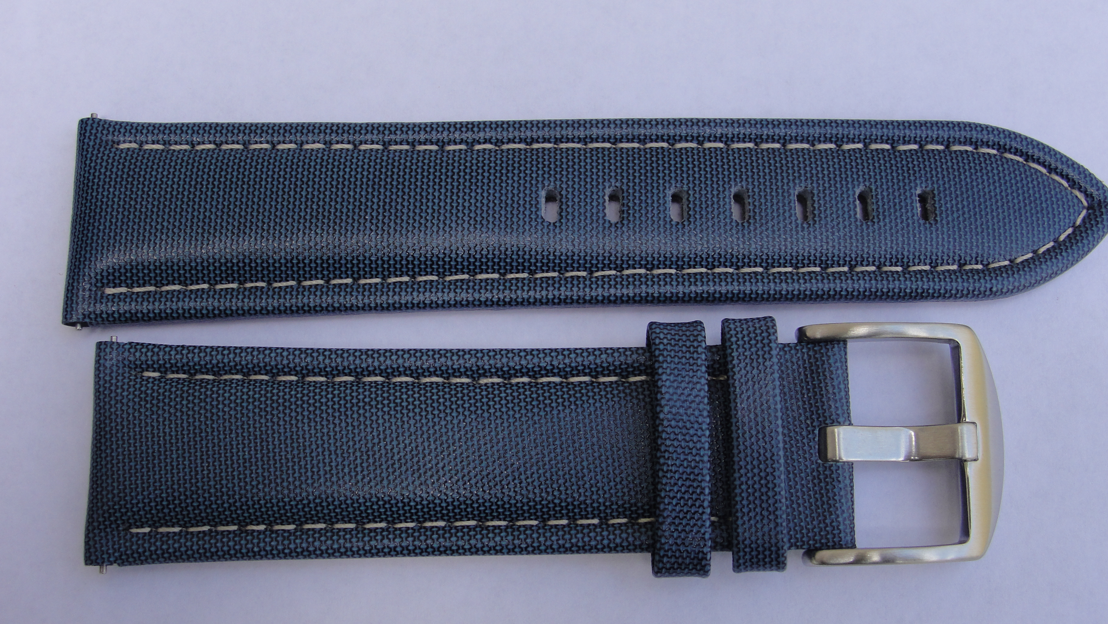 Blue Sailcloth Strap with White Stitching