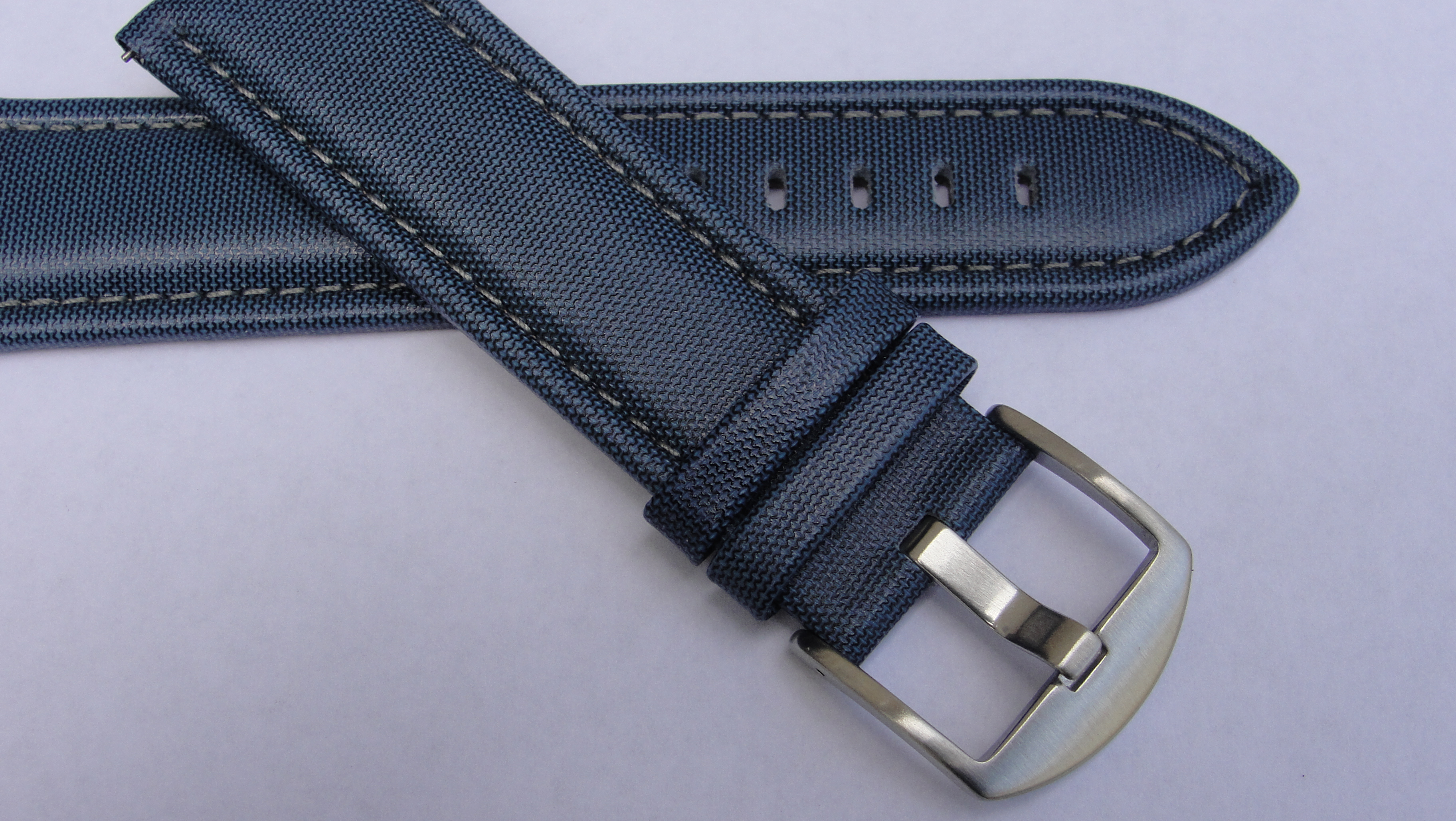 Blue Sailcloth Strap with Steel Stitching