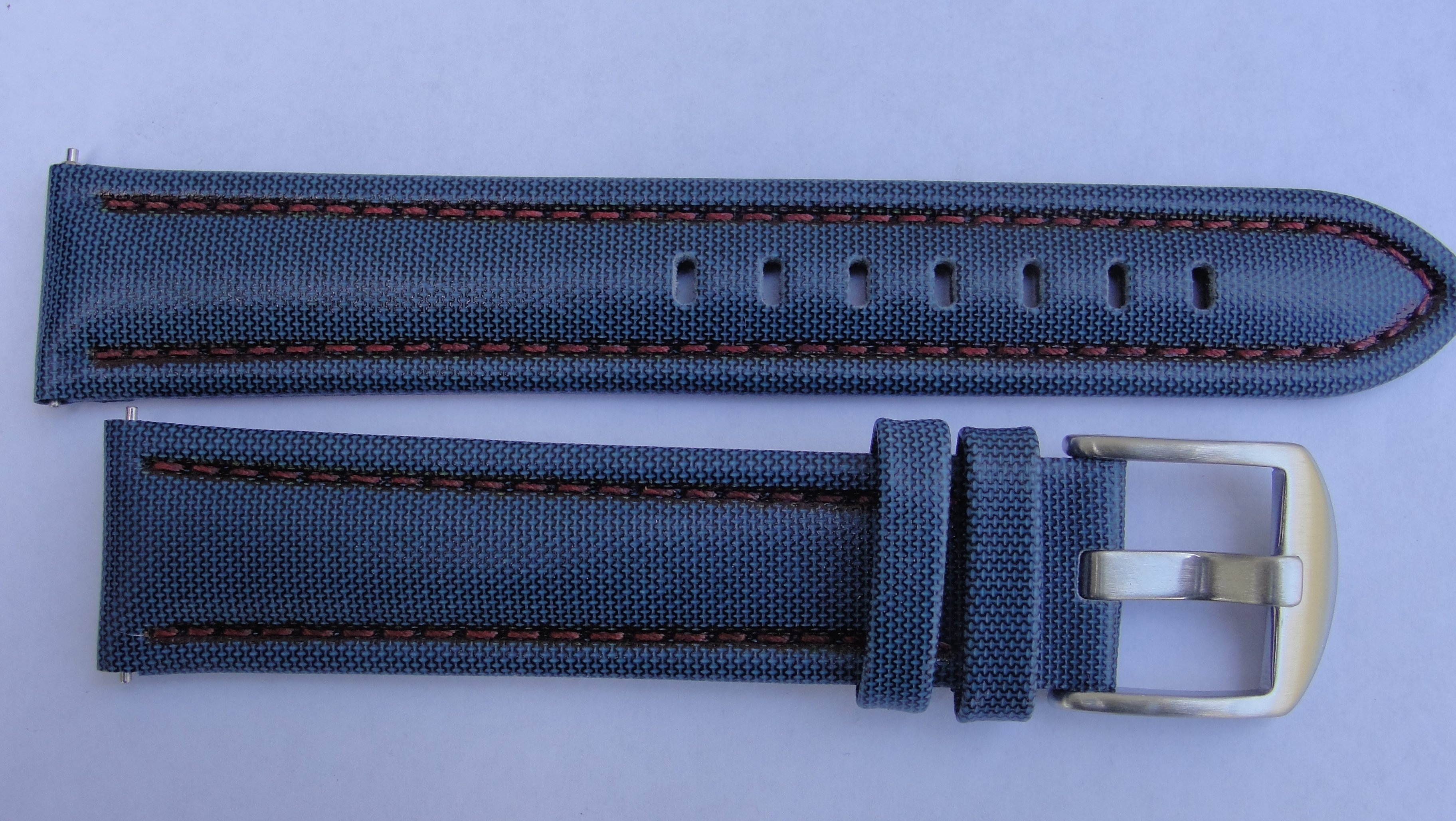 Blue Sailcloth Strap with Red Stitching