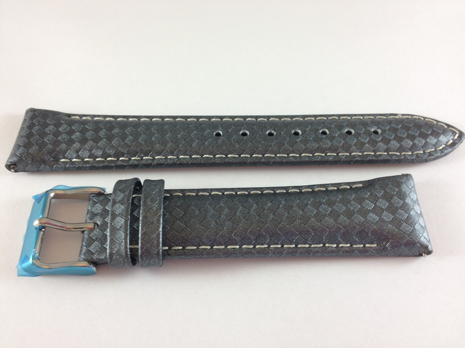 Silver Carbon Fiber Strap with White Stitching