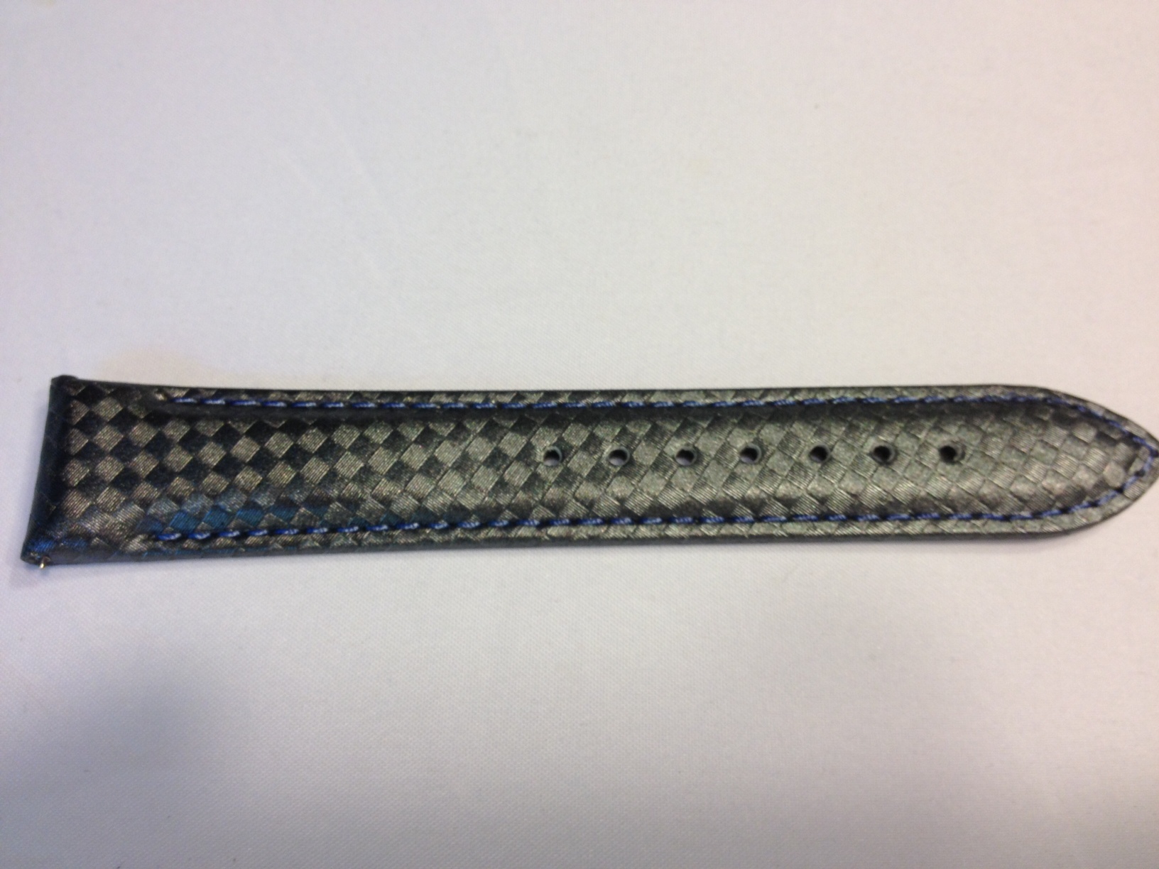 Silver Carbon Fiber Strap with Blue Stitching