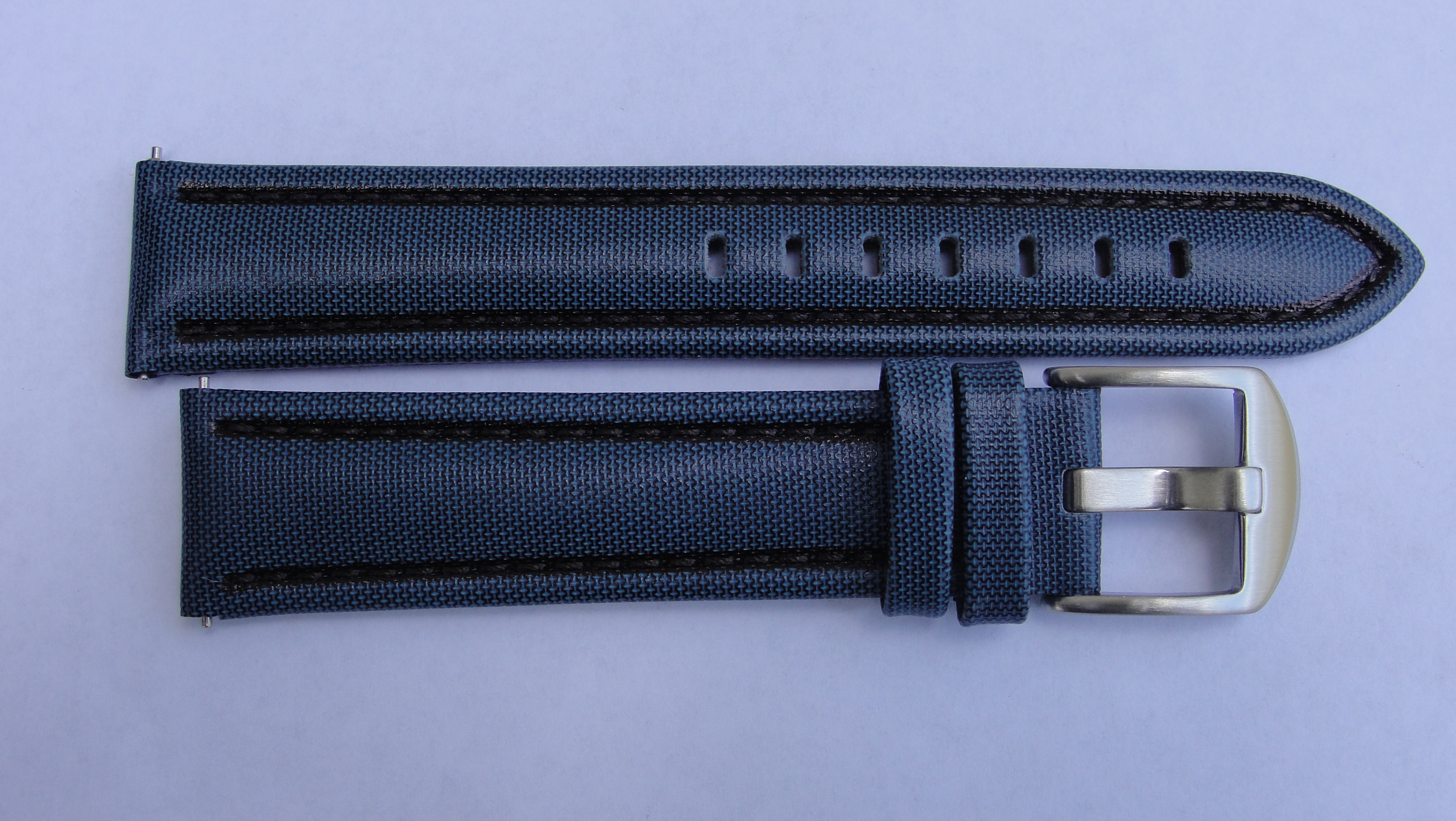 Blue Sailcloth Strap with Platinum Stitching